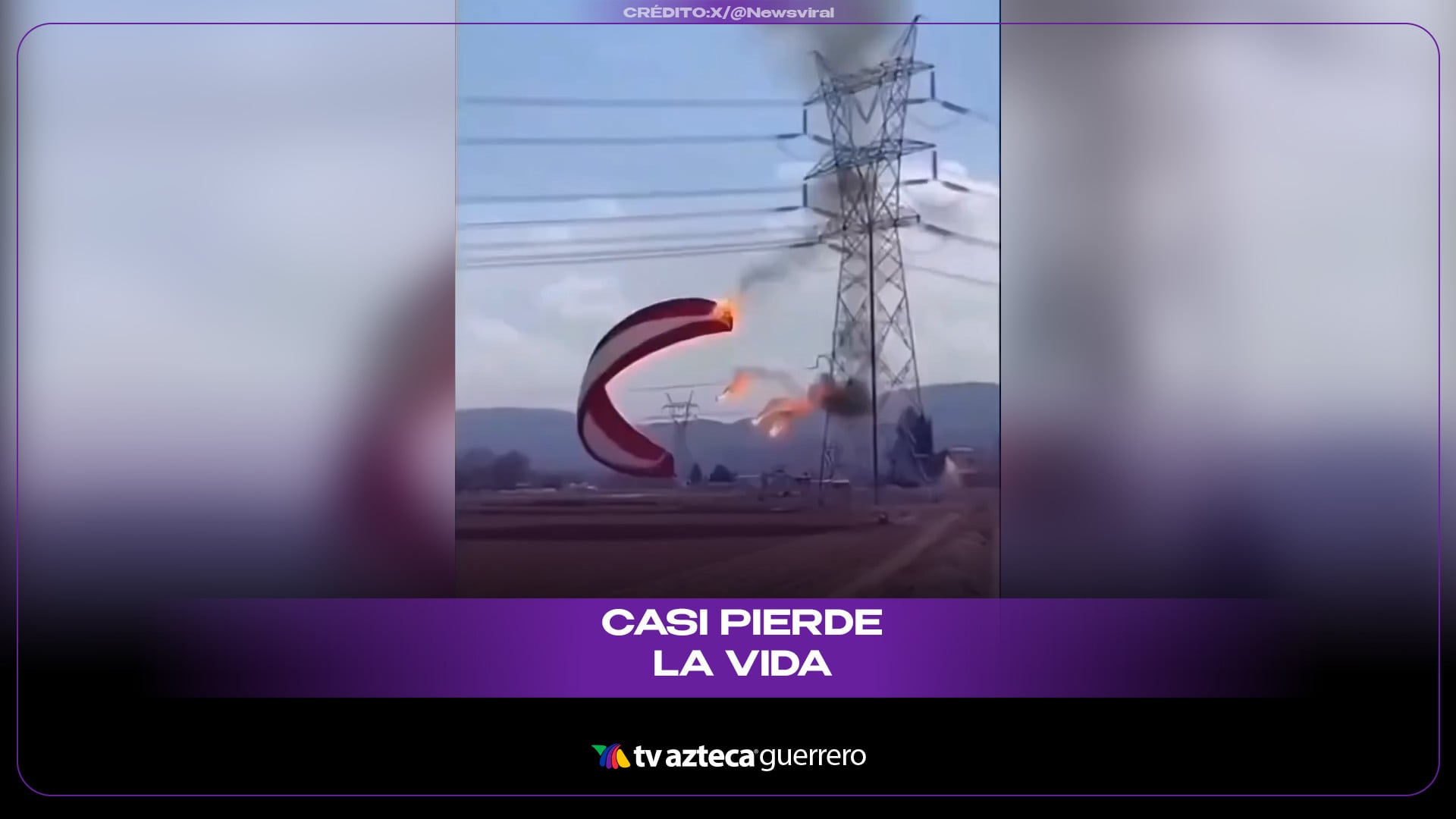 Paracaidista sufre graves heridas tras chocar contra líneas de alta tensión